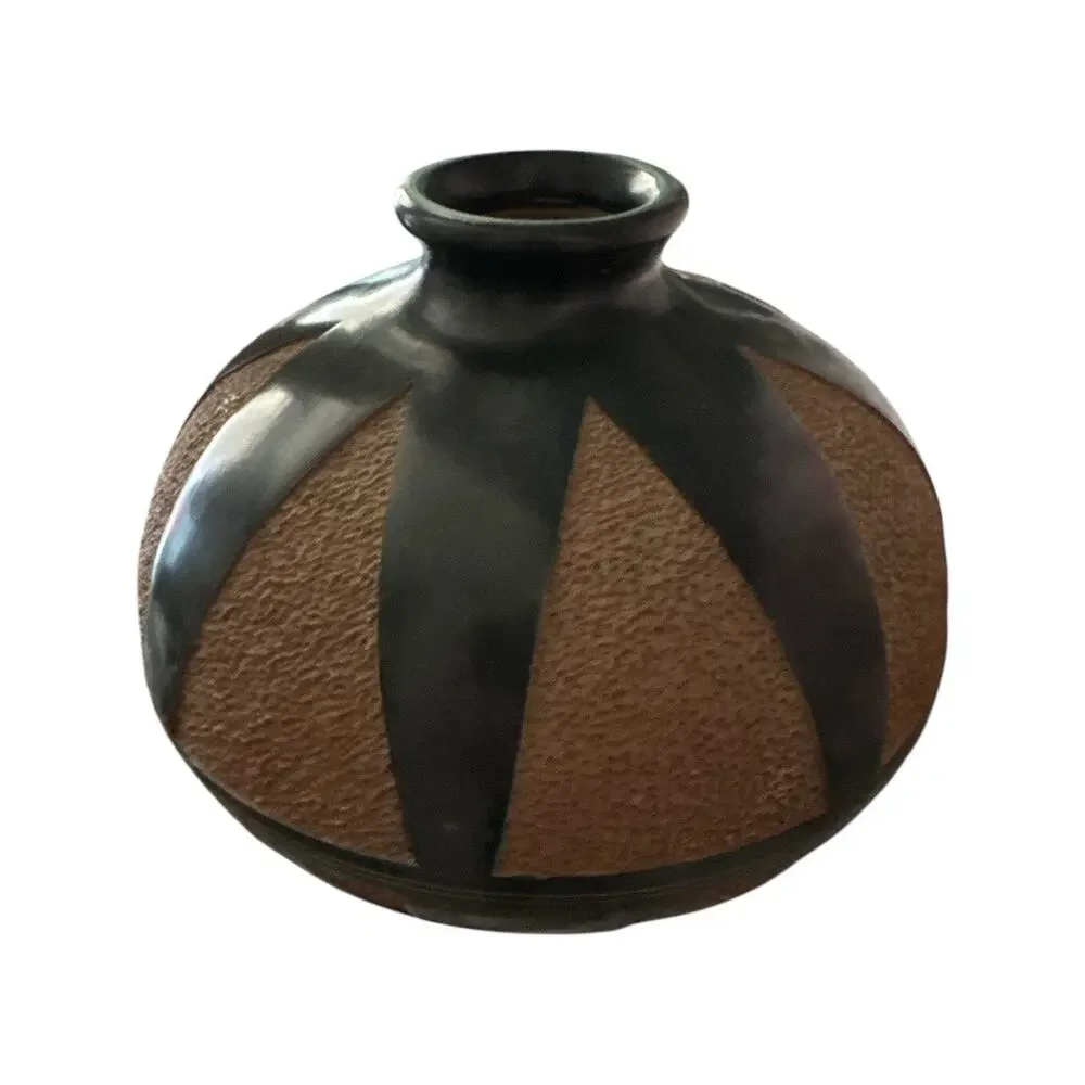 Vintage Hand Carved South American Brown Tan Pottery Vase